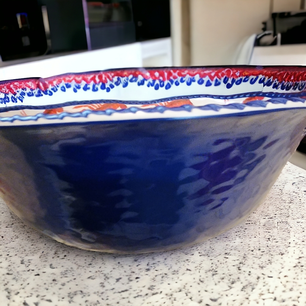 Tommy Bahama Large Melamine Lobster Red Blue White Serving Bowl - Picture 7 of 7